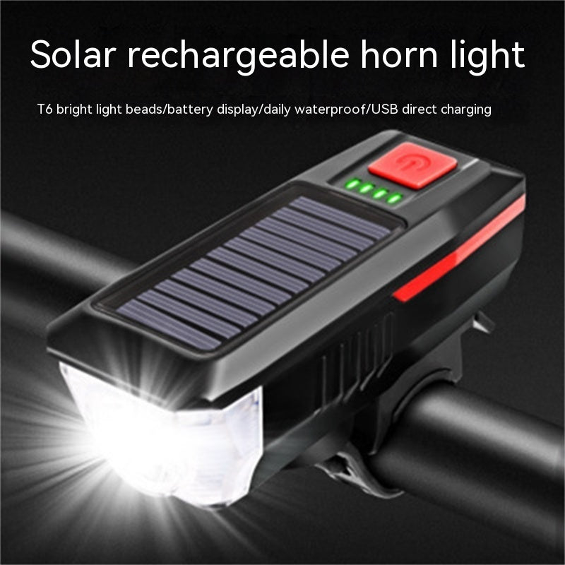 Bicycle Solar Headlight Horn Night Riding USB Charging Headlight